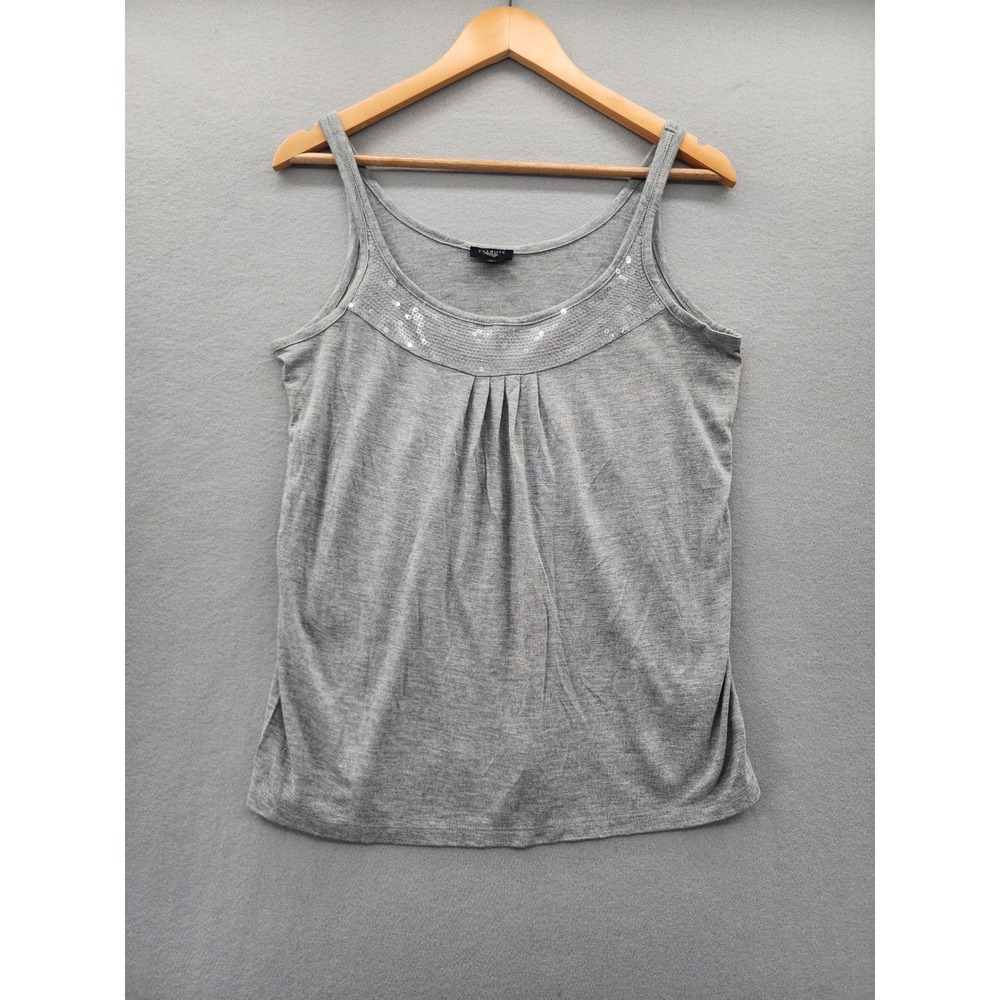 Talbots‎ Petites Grey Sequin Scoop Neck Tank Top Pleated Sleeveless Shirt Medium